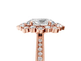 Rose gold Oval Halo Milgrain Pave Diamond Ring with Four-Prong Setting 5