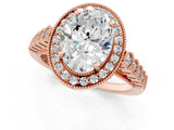 Rose gold Oval Halo Milgrain Solitaire with Bezel Set Side Stones and Pave Band_33