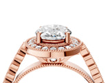 Rose gold Oval Halo Milgrain Solitaire with Bezel Set Side Stones and Pave Band_36