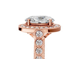 Rose gold Oval Halo Milgrain Solitaire with Bezel Set Side Stones and Pave Band_37