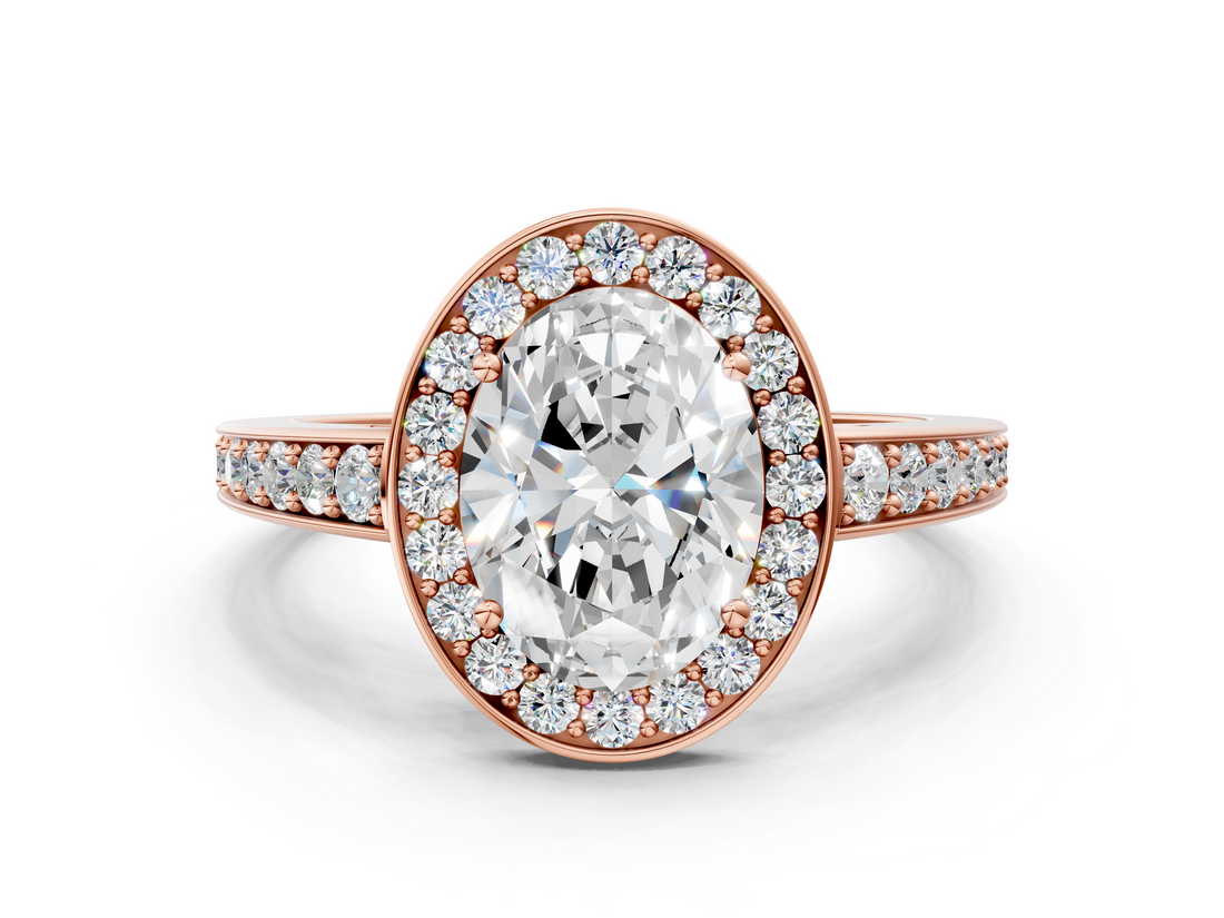 Rose gold Oval Halo Pavé Diamond Engagement Ring with Bezel Setting_20