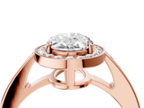 Rose gold Oval Halo Pavé Diamond Engagement Ring with Bezel Setting_24