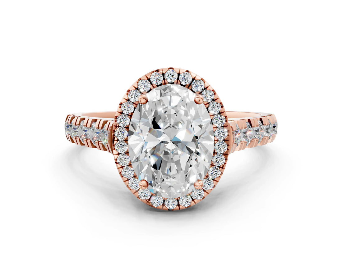 Rose gold Oval Halo Pavé Diamond Engagement Ring with Four-Prong Setting_27