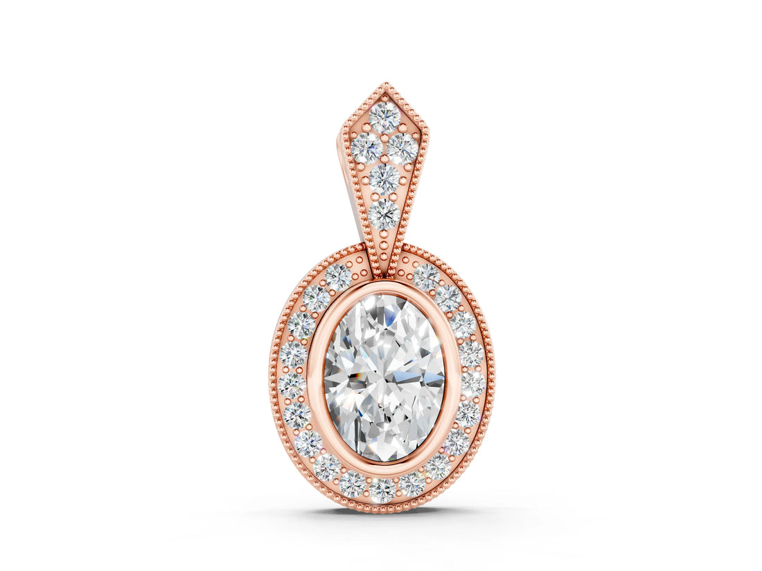 Rose gold Oval Halo Pavé Diamond Pendant_29