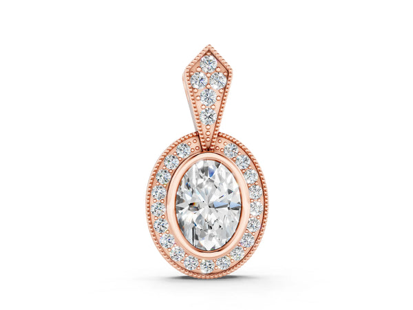 Rose gold Oval Halo Pavé Diamond Pendant
