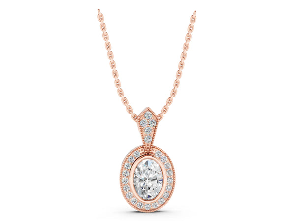Rose gold Oval Halo Pavé Diamond Pendant