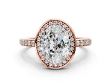 Rose gold Oval Halo Pave Band Solitaire Ring with Prong Setting_62