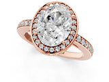 Rose gold Oval Halo Pave Band Solitaire Ring with Prong Setting_63