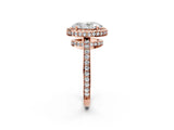 Rose gold Oval Halo Pave Band Solitaire Ring with Prong Setting_64