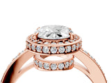 Rose gold Oval Halo Pave Band Solitaire Ring with Prong Setting_66