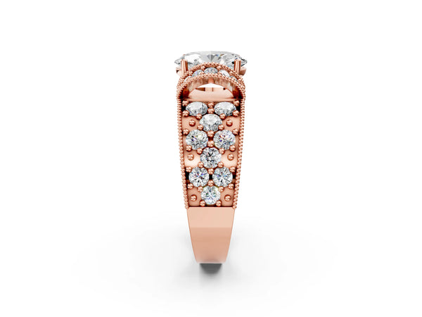 Rose gold Oval Halo Pave Diamond Engagement Ring with Milgrain Detailing