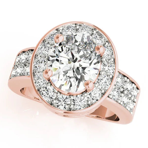 Rose gold Oval Halo Pave Diamond Ring with Four-Prong Setting
