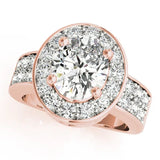 Rose gold Oval Halo Pave Diamond Ring with Four-Prong Setting