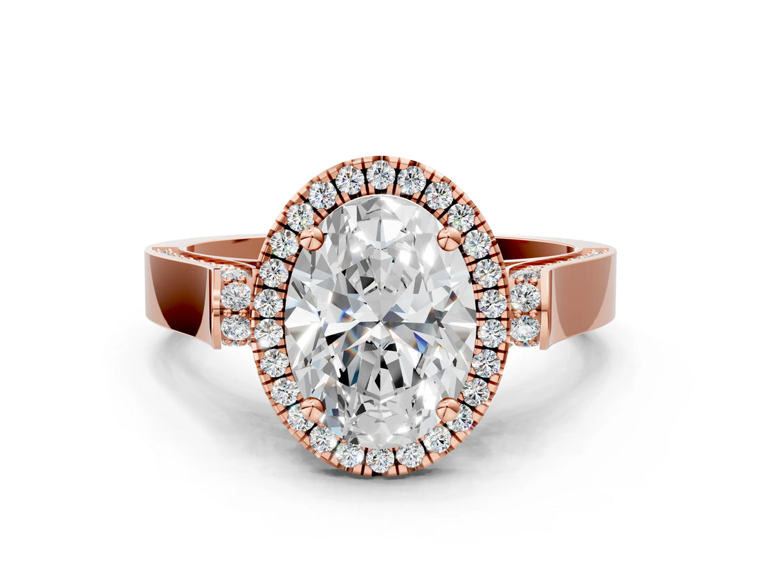 Rose gold Oval Halo Pave Split Shank Prong Setting Ring_93