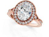 Rose gold Oval Halo Round Diamond Milgrain Pave Engagement Ring_10