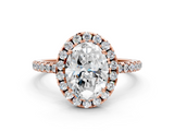 Rose gold Oval Halo Round Diamond Pavé Band Four-Prong Ring_3