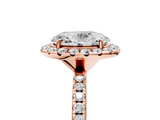 Rose gold Oval Halo Round Diamond Pavé Band Four-Prong Ring_8