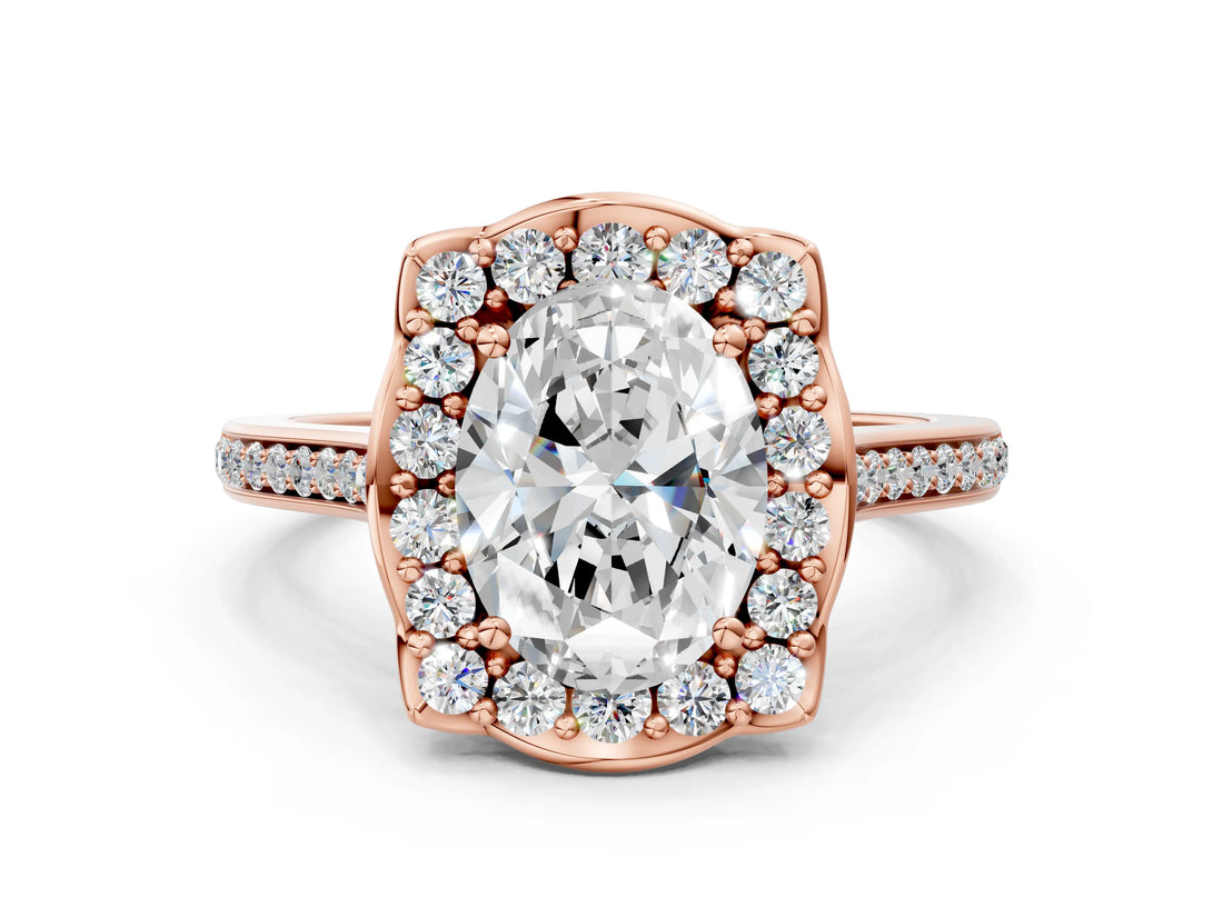 Rose gold Oval Halo Round Diamond Pave Band with Four-Prong Setting_39