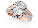 Rose gold Oval Halo Round Diamond Pave Band with Prong Setting 1