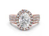Rose gold Oval Halo Round Diamond Pave Band with Prong Setting