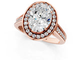 Rose gold Oval Halo Solitaire Diamond Ring with Pave Band and Bezel Setting_50