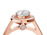 Rose gold Oval Halo Solitaire Diamond Ring with Pave Band and Bezel Setting_53