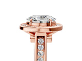 Rose gold Oval Halo Solitaire Diamond Ring with Pave Band and Bezel Setting_54