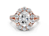 Rose gold Oval Halo Split Shank Diamond Engagement Ring with Pave Band and Four-Prong Setting_54
