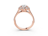 Rose gold Oval Halo Split Shank Diamond Engagement Ring with Pave Band and Four-Prong Setting_57