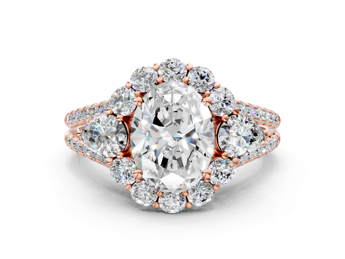 Rose gold Oval Halo Split Shank Diamond Engagement Ring with Prong Setting_20