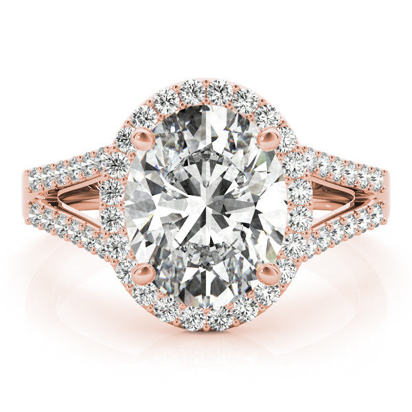 Rose gold Oval Halo Split Shank Diamond Ring with Four-Prong Setting 1