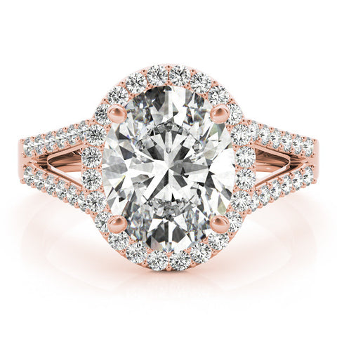 Rose gold Oval Halo Split Shank Diamond Ring with Four-Prong Setting 1