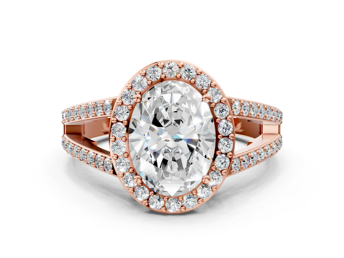 Rose gold Oval Halo Split Shank Diamond Ring with Four-Prong Setting_34