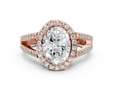 Rose gold Oval Halo Split Shank Diamond Ring with Four-Prong Setting_34