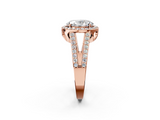 Rose gold Oval Halo Split Shank Diamond Ring with Four-Prong Setting_36