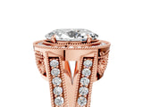 Rose gold Oval Halo Split Shank Diamond Ring with Milgrain Prong Setting_11