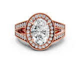 Rose gold Oval Halo Split Shank Diamond Ring with Milgrain Prong Setting_6