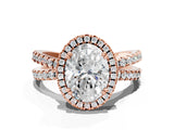 Rose gold Oval Halo Split Shank Diamond Ring with Pavé Setting_26