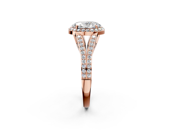 Rose gold Oval Halo Split Shank Diamond Ring with Prong Setting