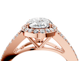 Rose gold Oval Halo Split Shank Diamond Ring with Prong Setting_24