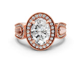 Rose gold Oval Halo Split Shank Milgrain Diamond Ring_18