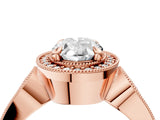 Rose gold Oval Halo Split Shank Milgrain Diamond Ring_22