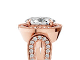 Rose gold Oval Halo Split Shank Milgrain Diamond Ring_23