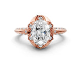 Rose gold Oval Halo Split Shank Pave Diamond Ring with Petal Prong Setting_20