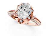 Rose gold Oval Halo Split Shank Pave Diamond Ring with Petal Prong Setting_21