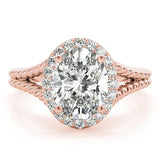 Rose gold Oval Halo Split Shank Twisted Band Prong Set Ring 1