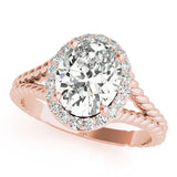 Rose gold Oval Halo Split Shank Twisted Band Prong Set Ring