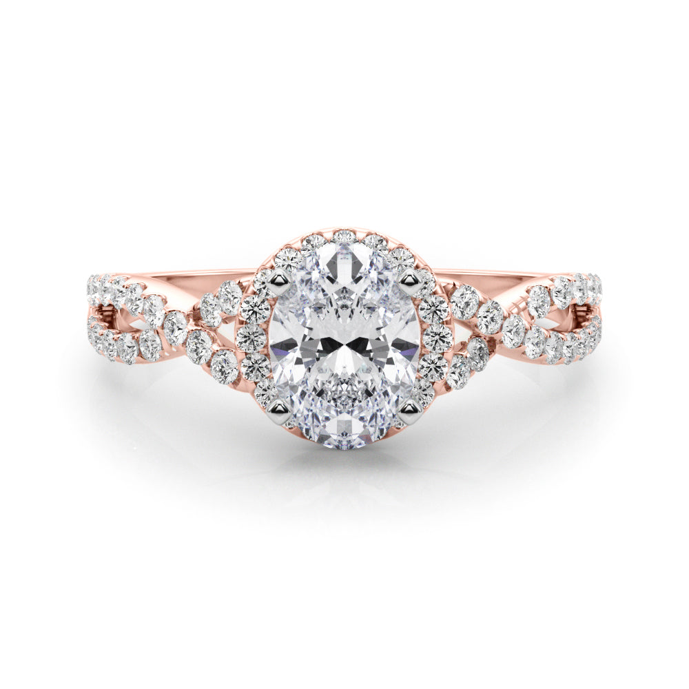 Rose gold Oval Halo Twist Band Solitaire Prong Setting Ring 1