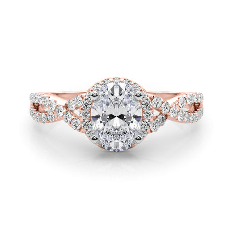 Rose gold Oval Halo Twist Band Solitaire Prong Setting Ring 1