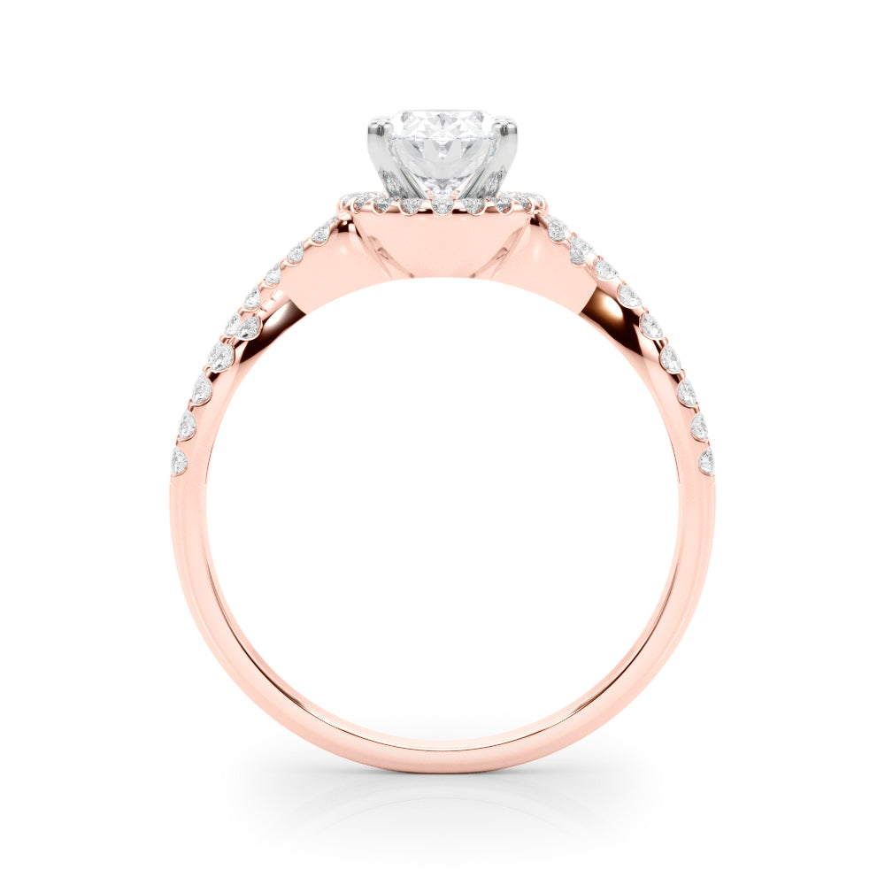 Rose gold Oval Halo Twist Band Solitaire Prong Setting Ring 2